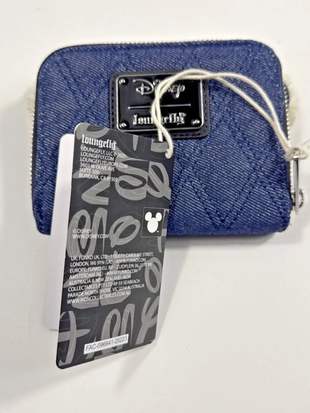 Loungefly Disney Minnie Mouse Quilted Denim Mini Zip Wallet Blue/Black NWT